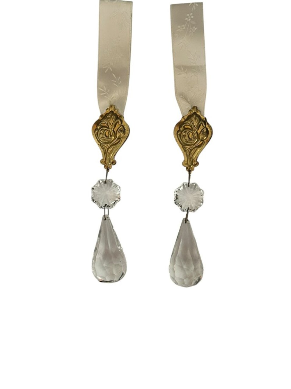 Vintage Tear Drop Ornaments Chandelier Prisms Suncatchers Hanging Pair